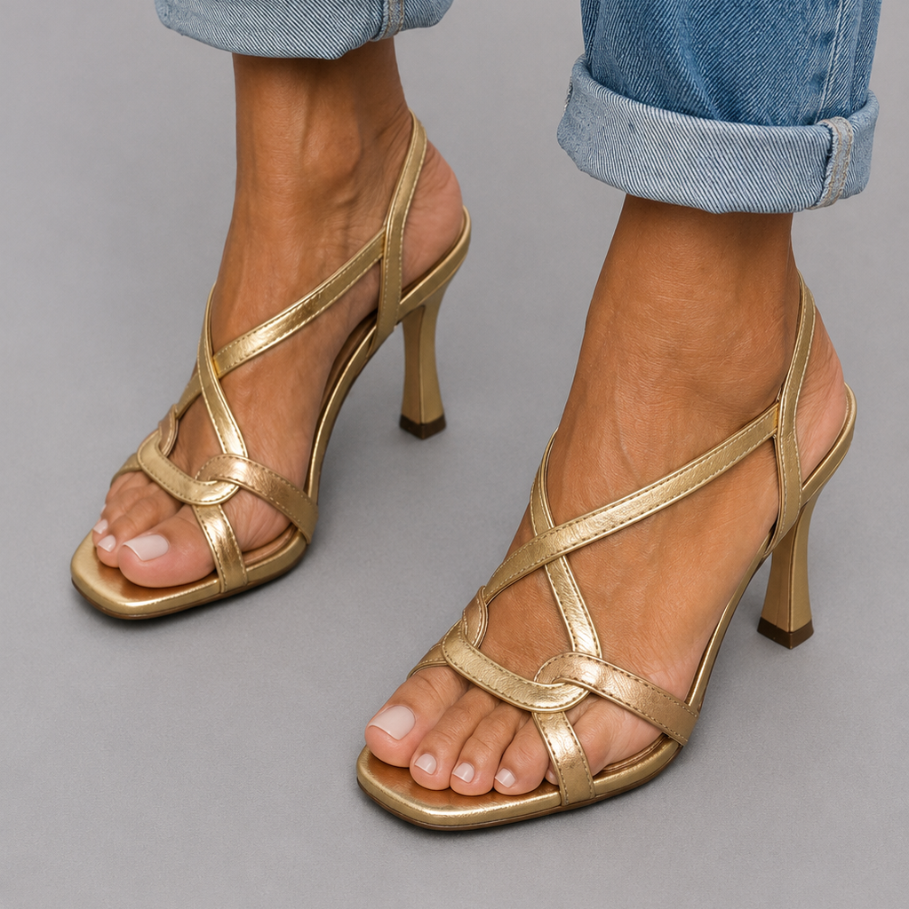 Elisabetta Gold Strappy Heels